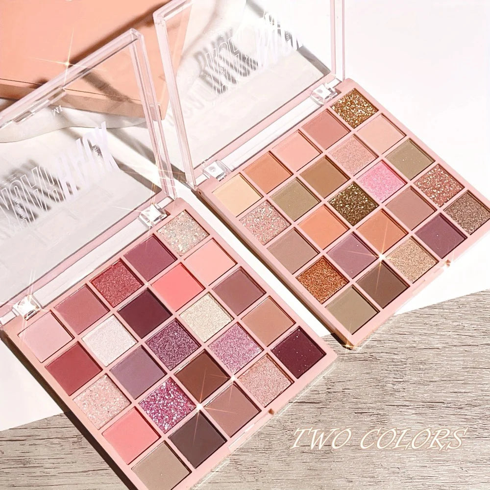 25-Color Eyeshadow Palette – Matte & Shimmer, Neutral Browns & Grays, Eye/Face Use, Contour, Brighten, Vegan, Certified, Unisex