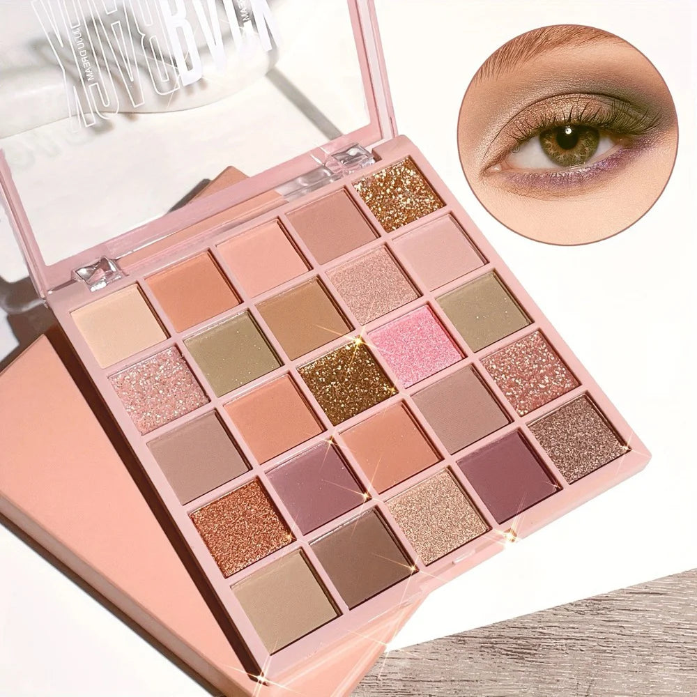 25-Color Eyeshadow Palette – Matte & Shimmer, Neutral Browns & Grays, Eye/Face Use, Contour, Brighten, Vegan, Certified, Unisex