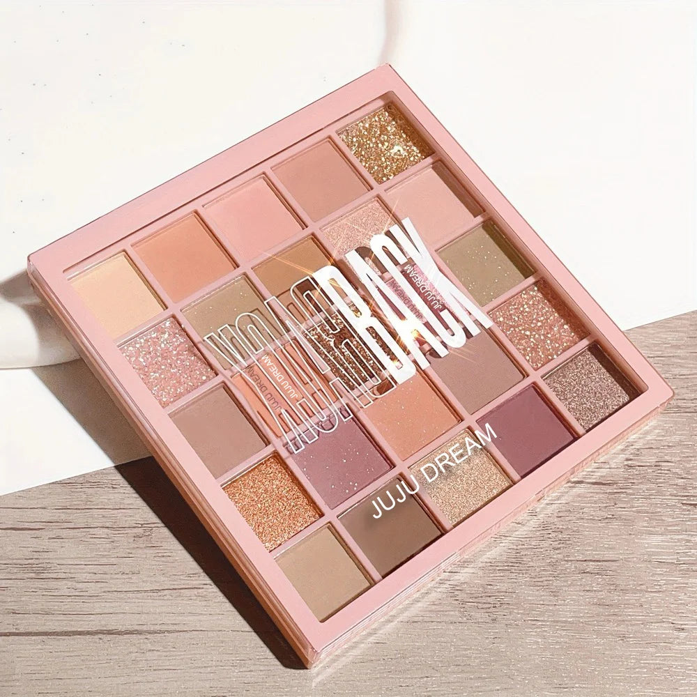 25-Color Eyeshadow Palette – Matte & Shimmer, Neutral Browns & Grays, Eye/Face Use, Contour, Brighten, Vegan, Certified, Unisex