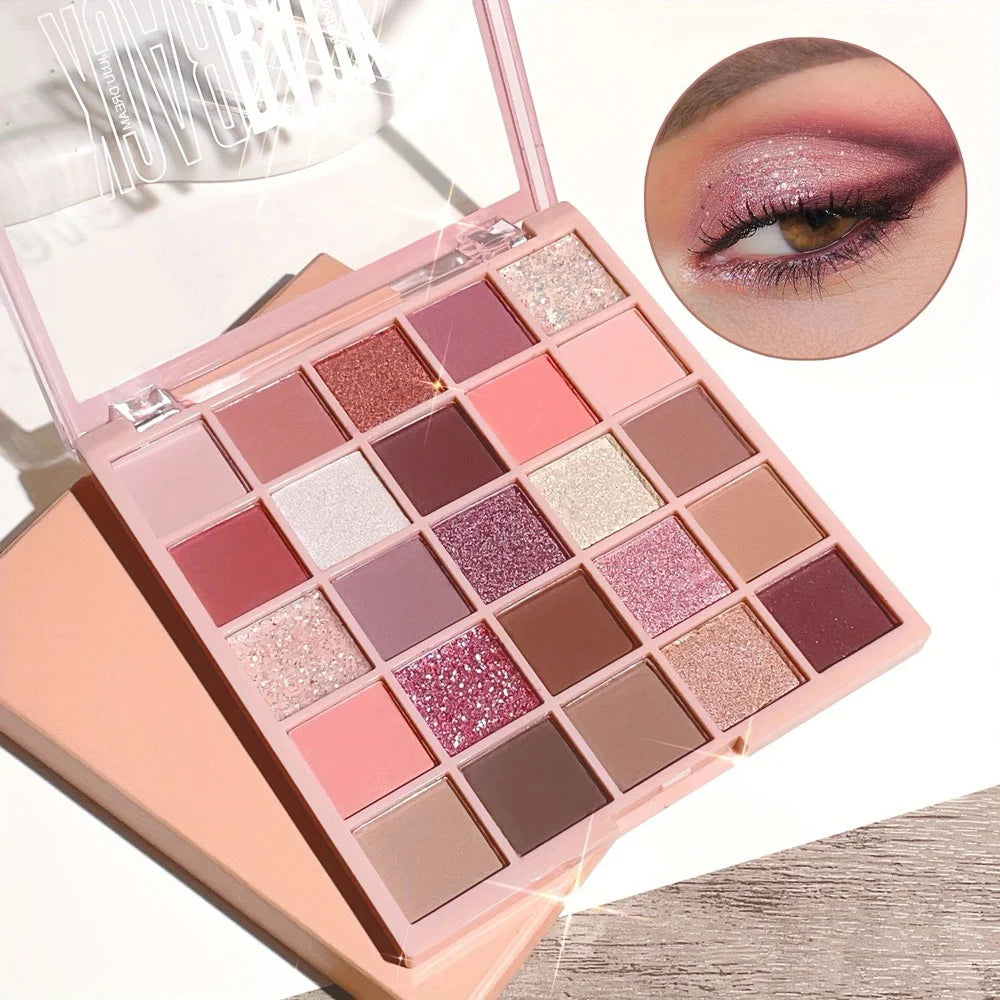 25-Color Eyeshadow Palette – Matte & Shimmer, Neutral Browns & Grays, Eye/Face Use, Contour, Brighten, Vegan, Certified, Unisex