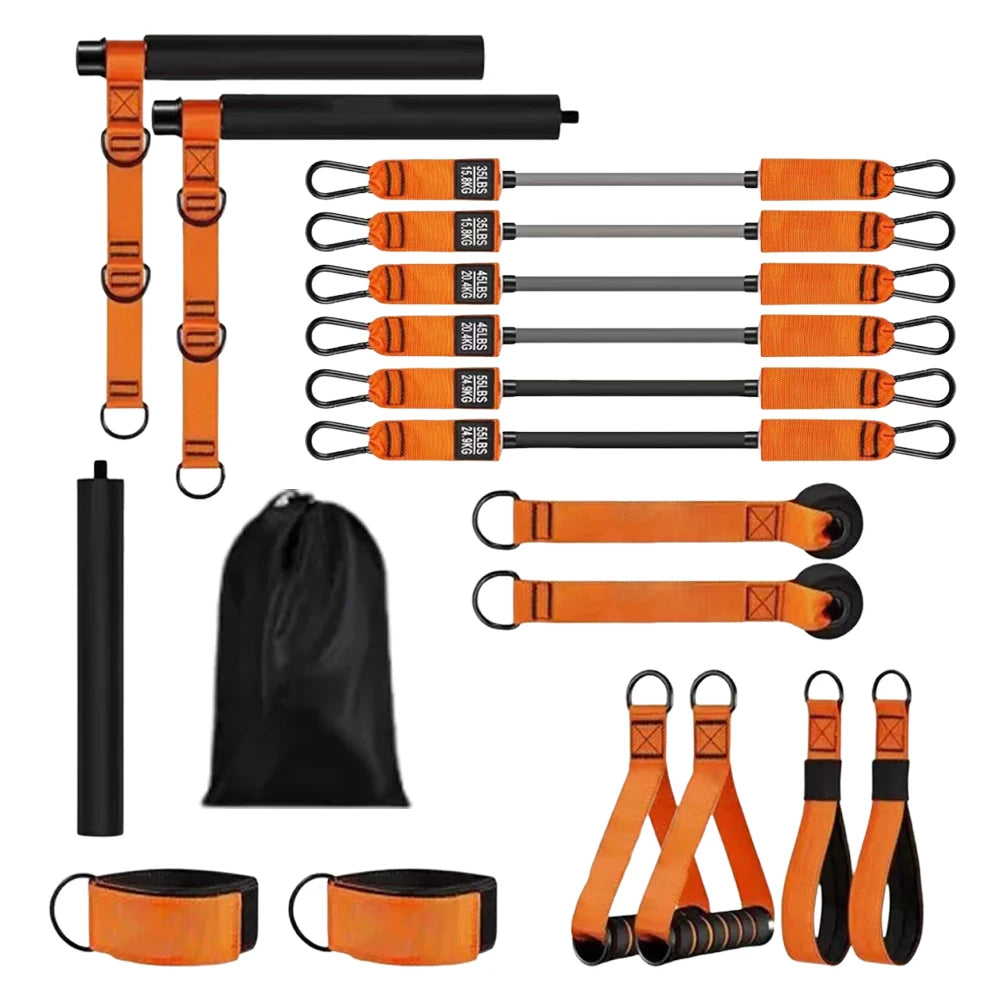 Portable Pilates Bar Kit with Elastic Bands Detachable Weighted Exercise Bar Multifunctional Pilates Bar Portable Yoga Pilates