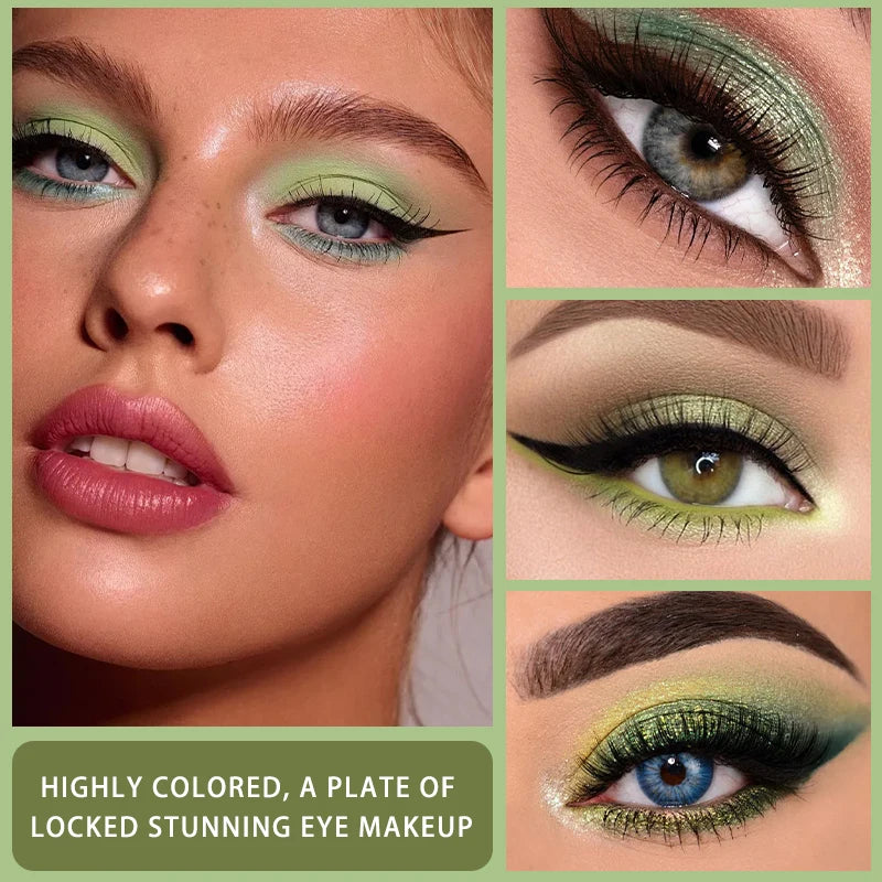 9 Color Eyeshadow Palette Olive Green Smoky Eye Look Pearlescent Shimmer Matte Eyeshadow Powder Makeup Palette Glitter Cosmetics