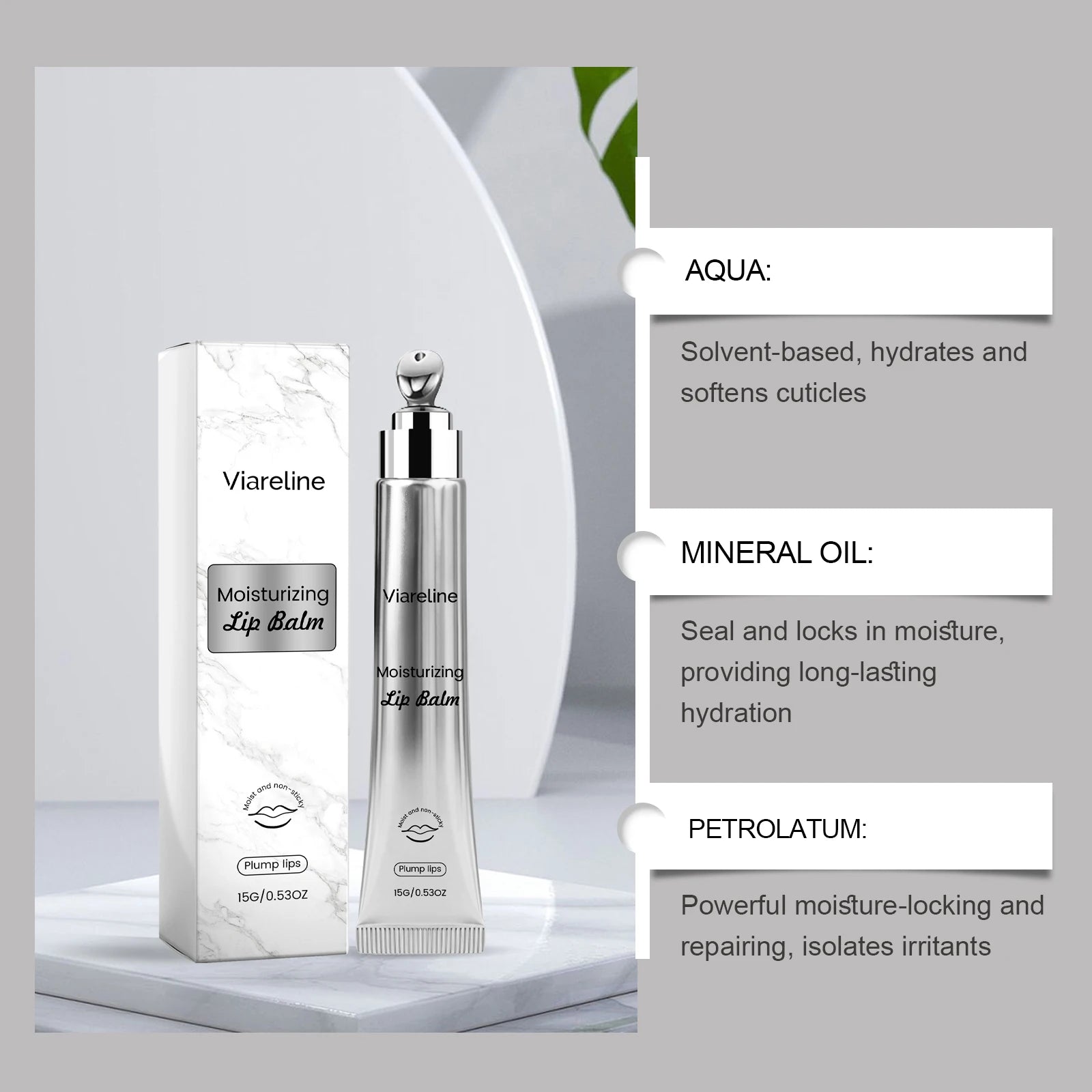Nourishing and Moisturizing Lip Balm Moisturizes and nourishes lips, giving a delicate shine without stickiness, lip care balm