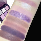 Eyeshadow palette, nine shades of smoky, matte, pearlescent, fine dark purple glitter, affordable makeup