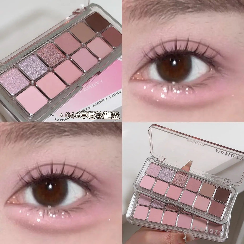 12-Color Low Saturation Eyeshadow Palette All Matte Tea Apricot Eye Makeup Palette Daily Earth Makeup Long Lasting Eye Shadows