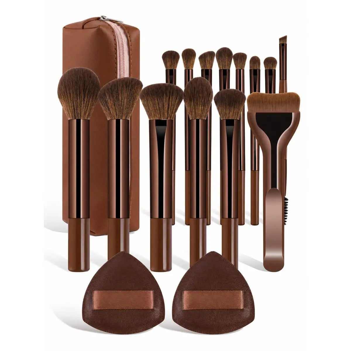 17pcs Makeup Tools Including 14pcs Makeup Brushes Set + 1pc Makeup Bag + 2pcs Air Puff Accessories Foundation Brush Blush Brush